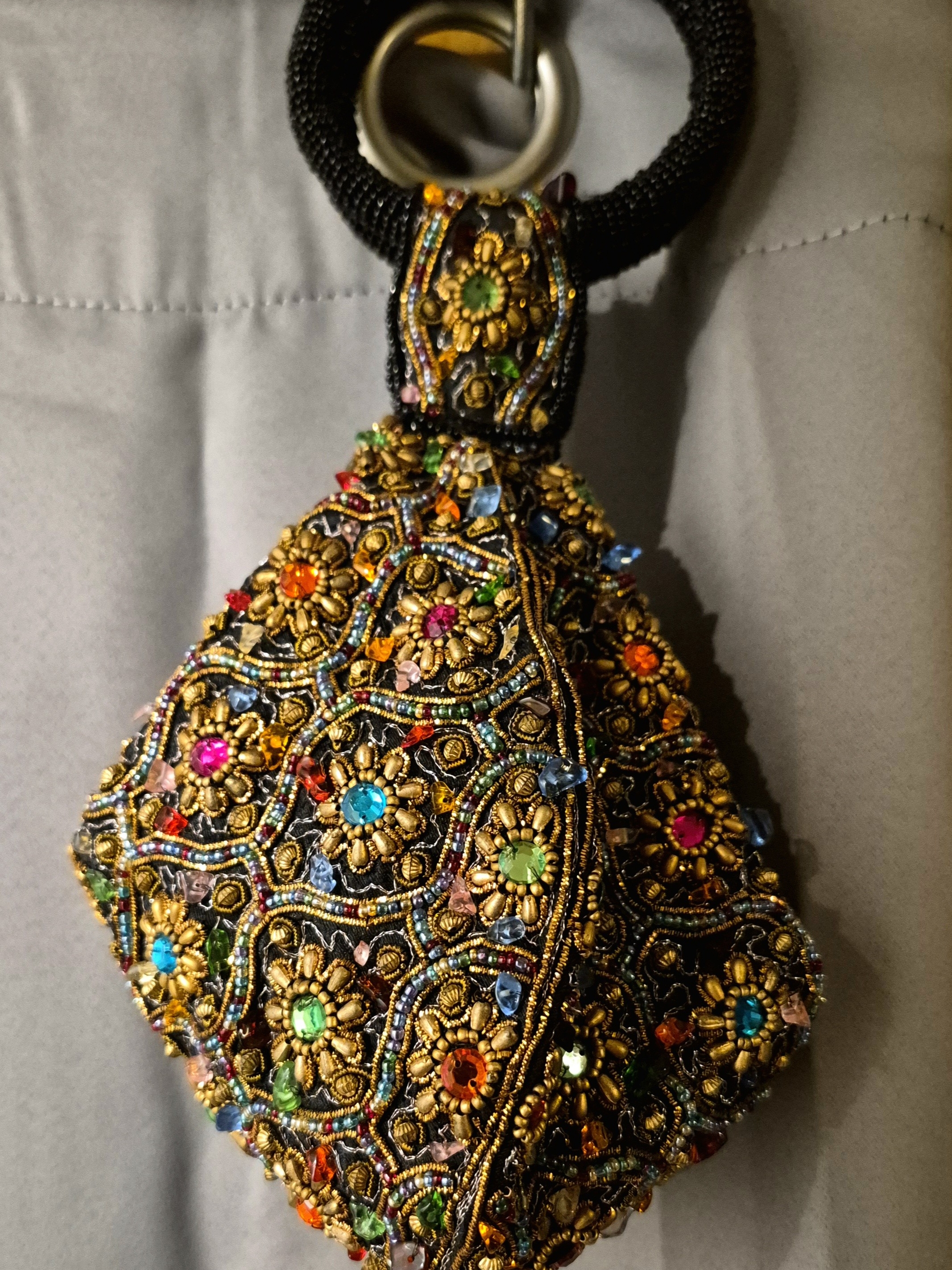 David Jeffery Hand Beaded Evening Wristlet - Black With Multicolor Accents